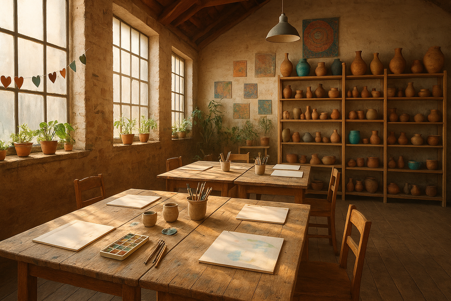 Where creativity comes to life - our welcoming studio space where students share their artistic journey