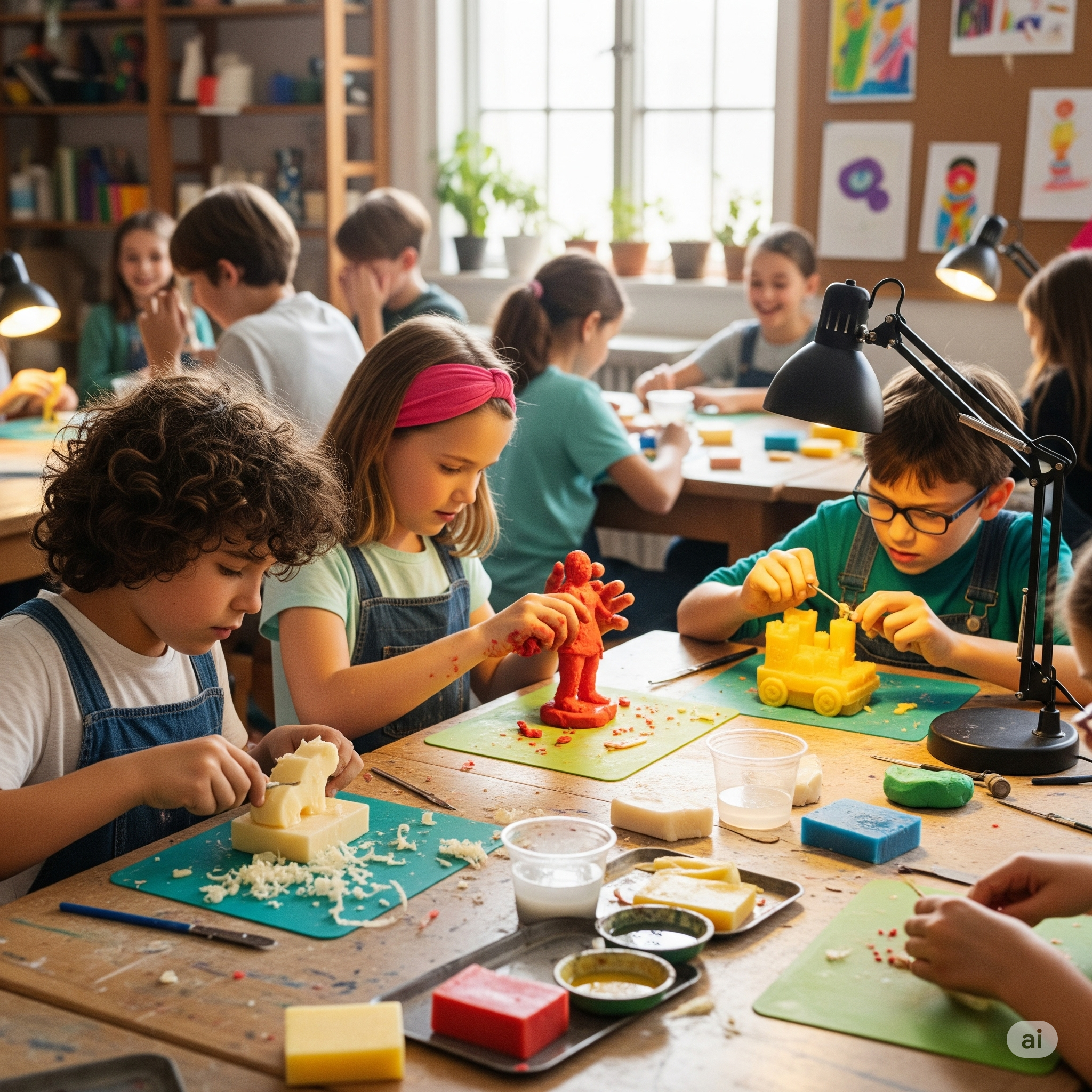 Students enjoying a hands-on pottery workshop, shaping clay into beautiful creations under expert guidance.